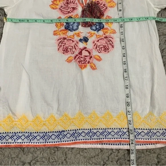Tolani Floral Embroidered Tassel Tie Peasant Top - Picture 11 of 11